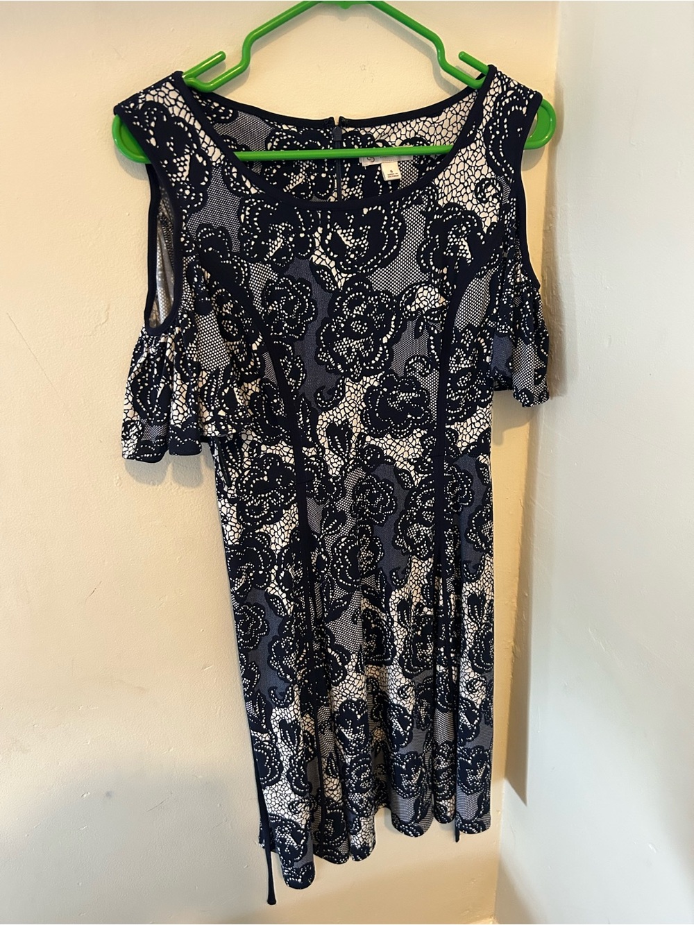 Navy and White Cold-Shoulder Floral Mini Dress